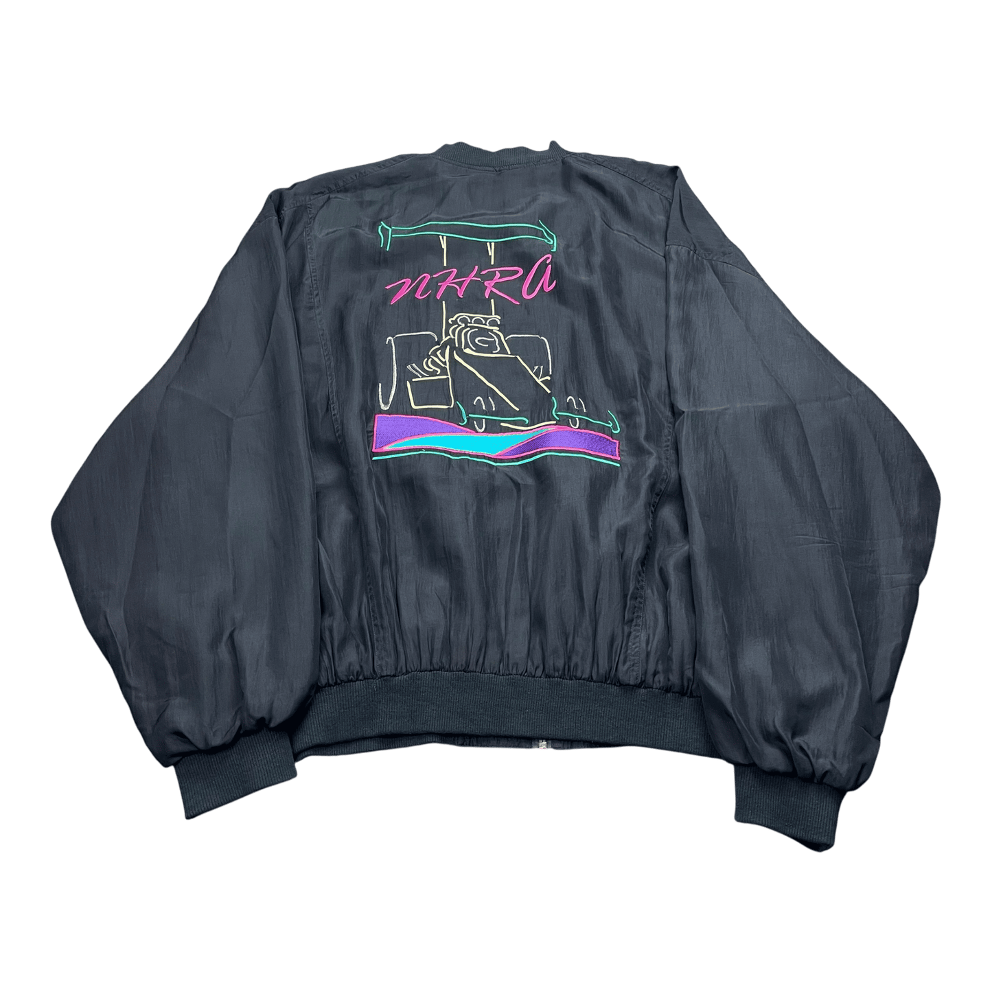 Vintage NHRA Racing Neon Silk Full-Zip Bomber Satin Jacket - Used/Worn