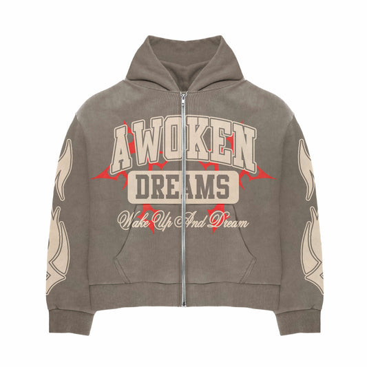 Awoken Dreams Grey/Tan Zip Up Hoodie