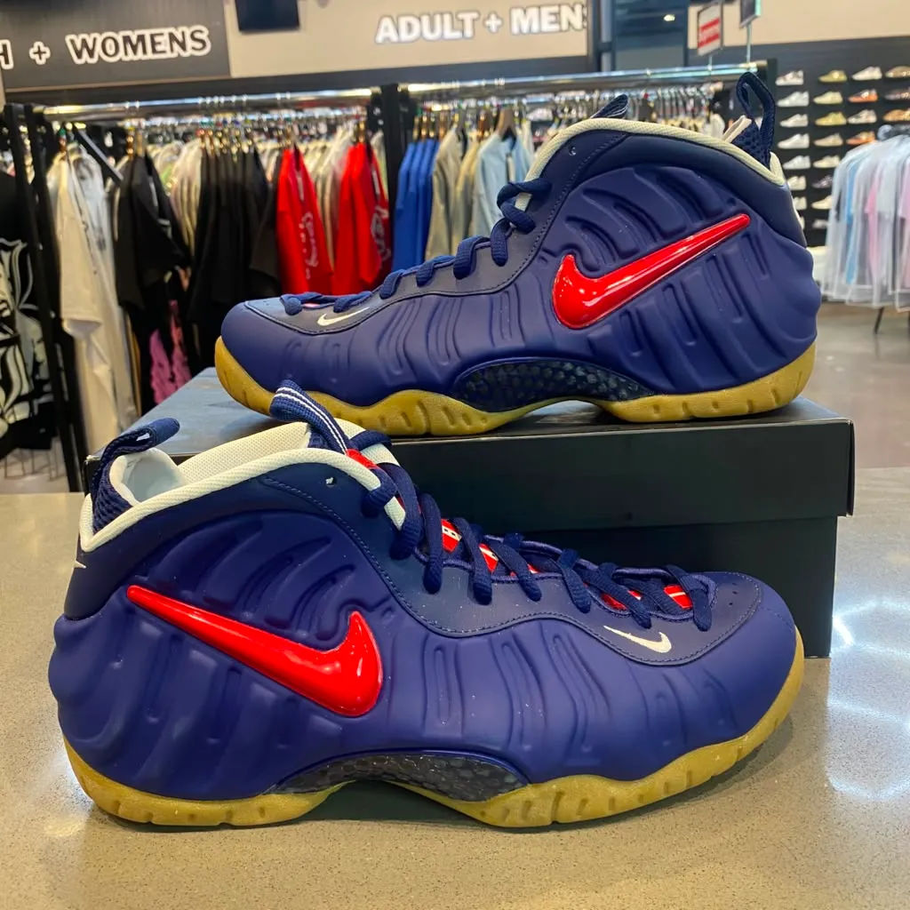 Nike Air Foamposite Pro Blue Void University Red Size 9 CJ0325-400 - Pre-Owned