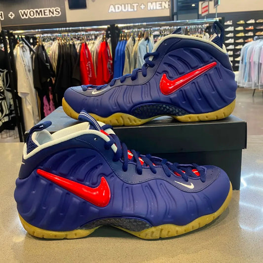 Nike Air Foamposite Pro Blue Void University Red Size 9 CJ0325-400 - Pre-Owned