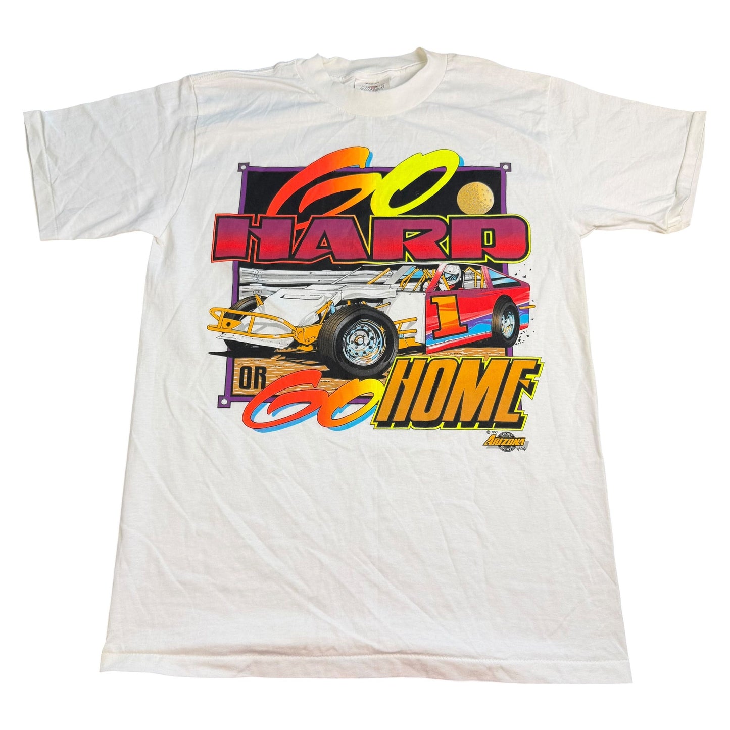 Vintage 1993 Go Hard Or Go Home Racing Neon T-Shirt - Used/Worn