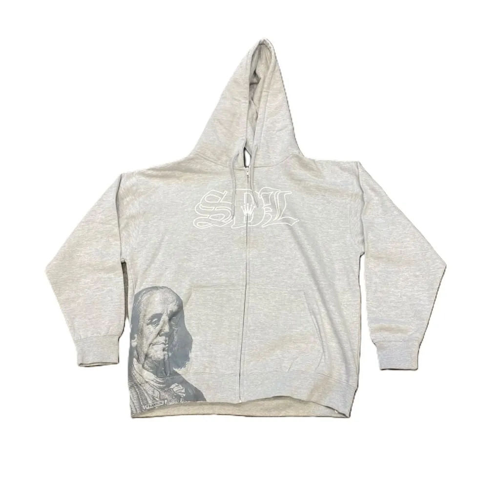 SDL Crown Benjamin White Chapo Zip Up Hoodie Grey