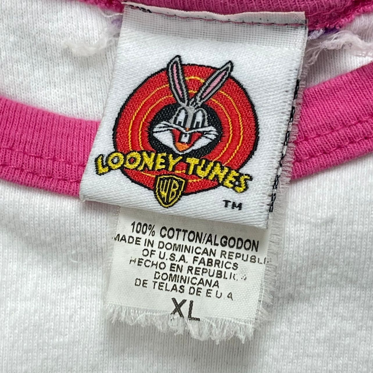 Vintage "Back Off I Bite" Cat Looney Tunes Cropped Ringer Shirt - Used/Worn