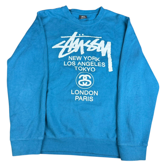 Stussy World Tour Blue Crewneck - Used/Worn
