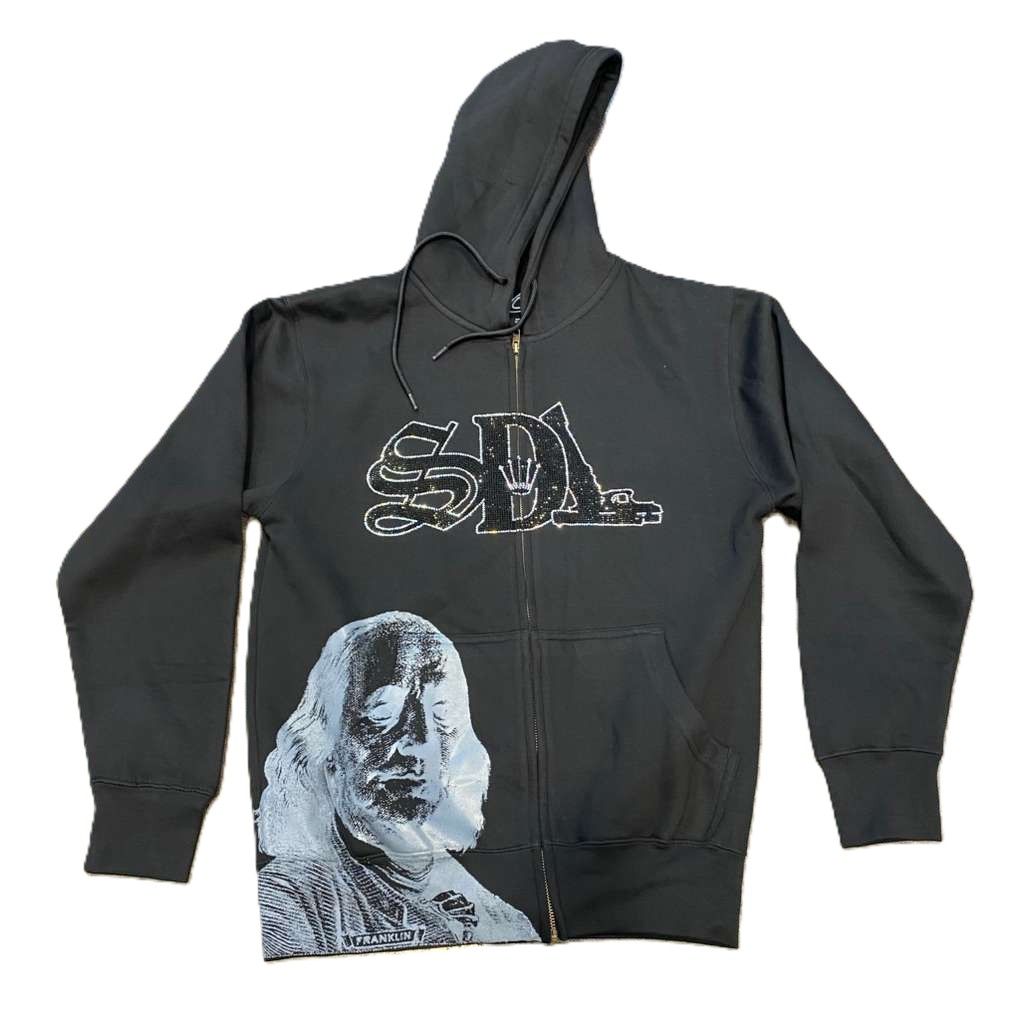 SDL Benjamin Photo Chapo Rhinestone Zip Up Hoodie Black