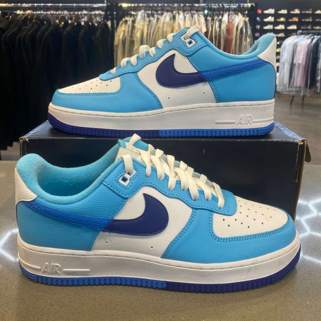 Nike Air Force 1 Low '07 LV8 Split Light Photo Blue Deep Royal Size 9.5 DZ2522-100 - Pre-Owned