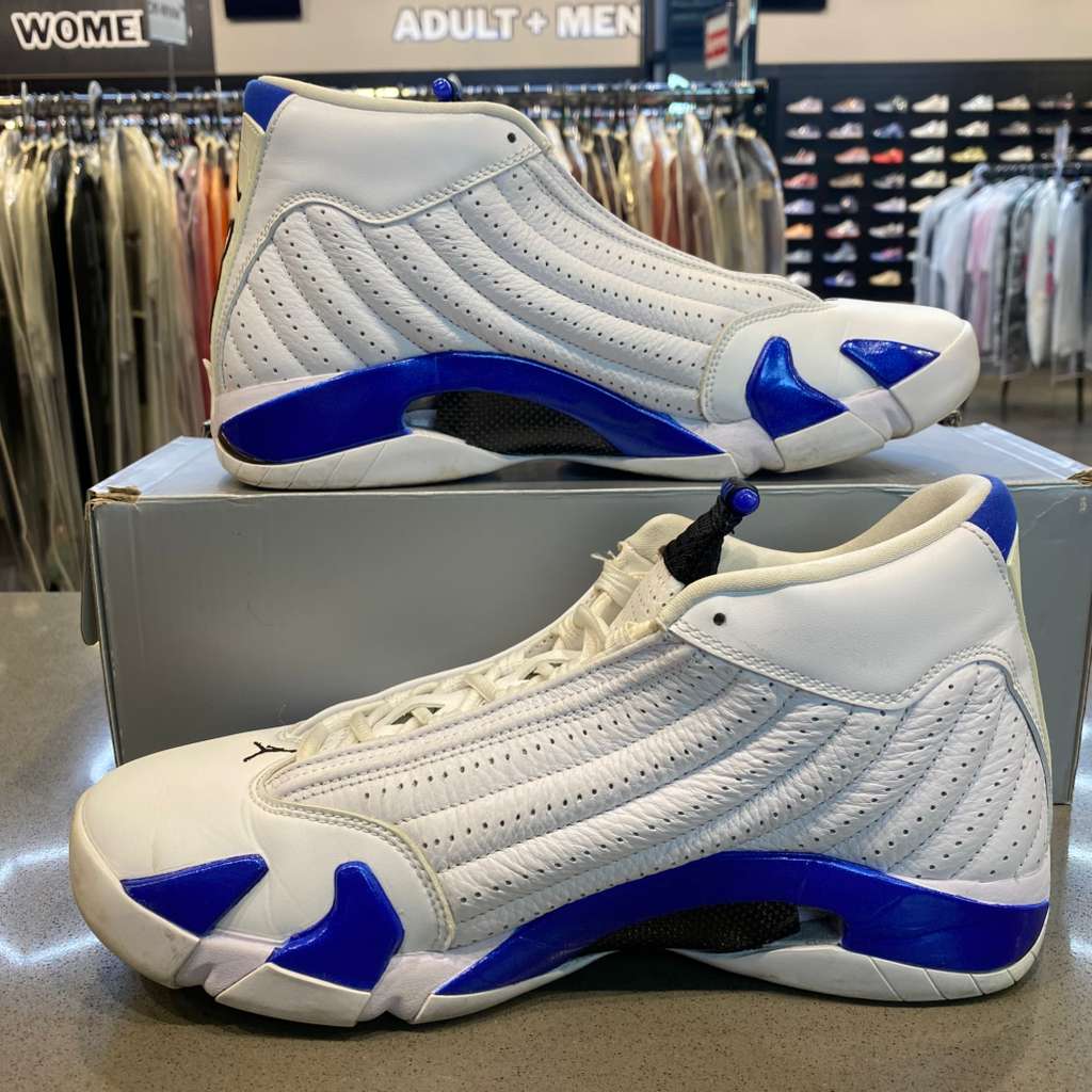 Jordan 14 Retro White Hyper Royal Size 10 487471-104 - Pre-Owned