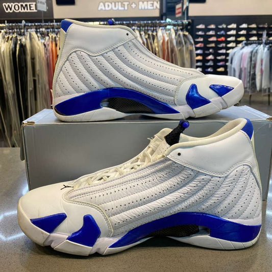 Jordan 14 Retro White Hyper Royal Size 10 487471-104 - Pre-Owned