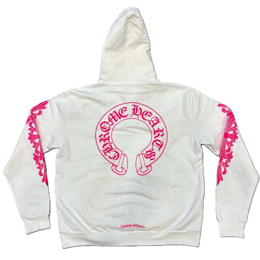 Chrome Hearts Horseshoe Logo Hoodie White/Pink