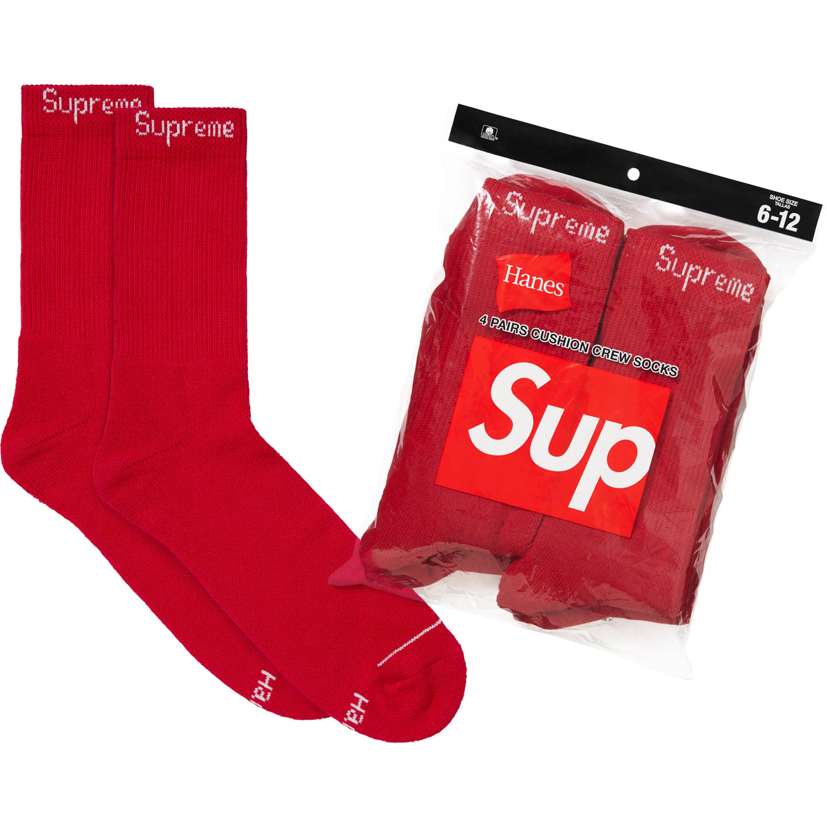 Supreme Hanes Socks Red (4-Pack)
