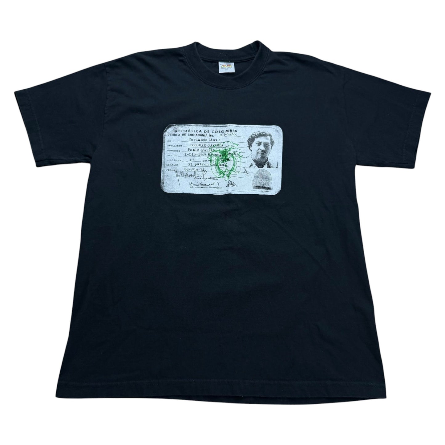Vintage Pablo Escobar Colombia License ID T-Shirt - Used/Worn