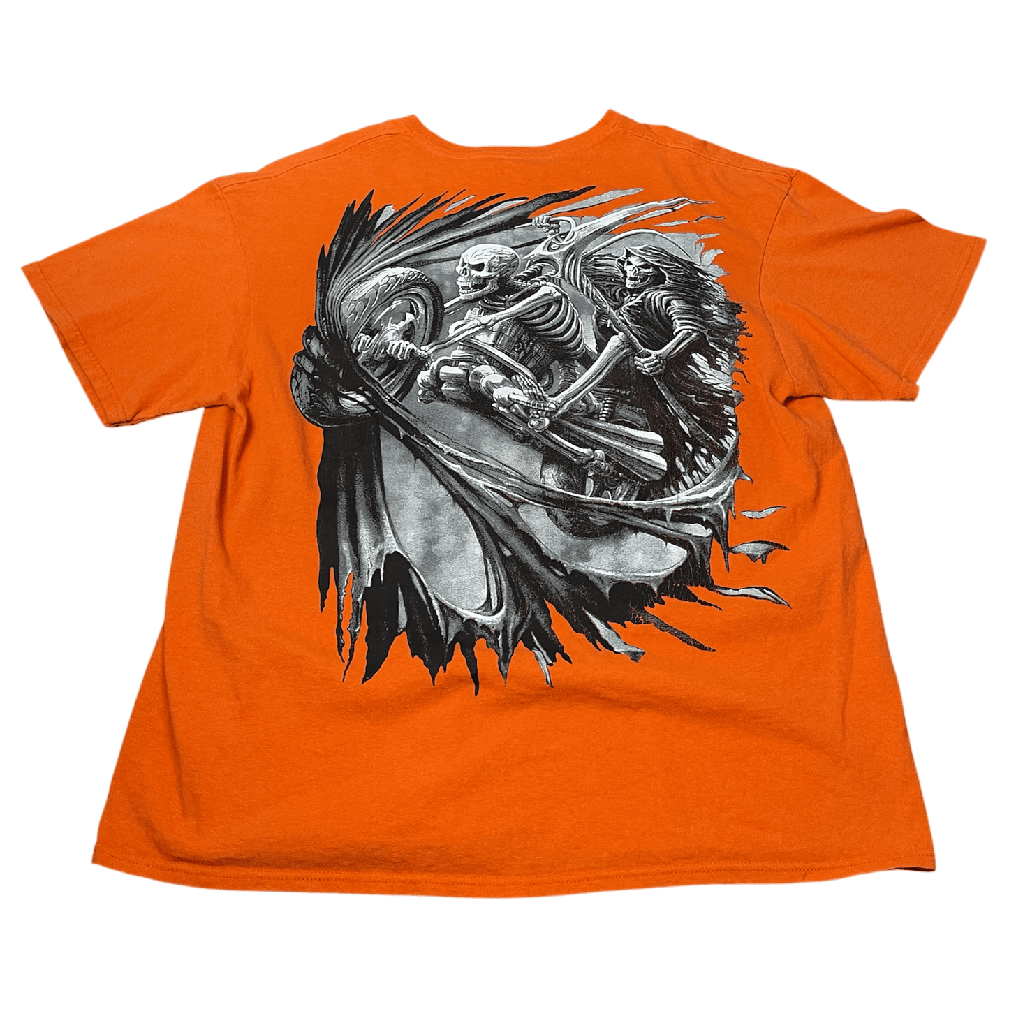 Y2K Biketober Fest Skeleton Biker Grunge T-Shirt - Used