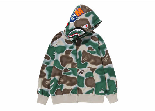 BAPE Liquid Camo Shark Relaxed Fit Full Zip Hoodie Olivedrab