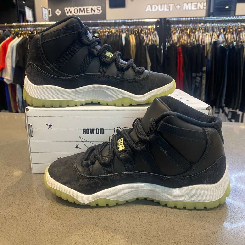 Jordan 11 Retro Black Barely Volt (PS) Size 1Y IB1379-001 - Pre-Owned