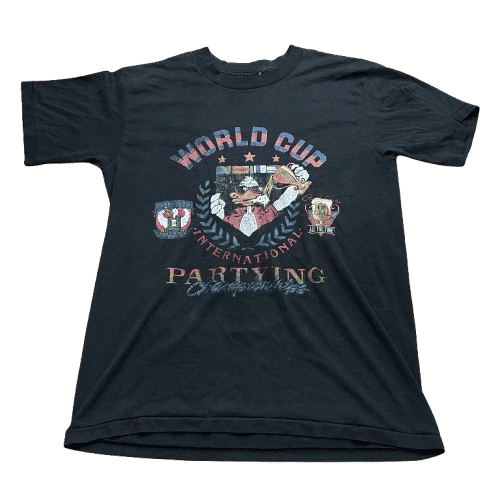 Vintage 90s Partying World Cup Comedy T-Shirt - Used