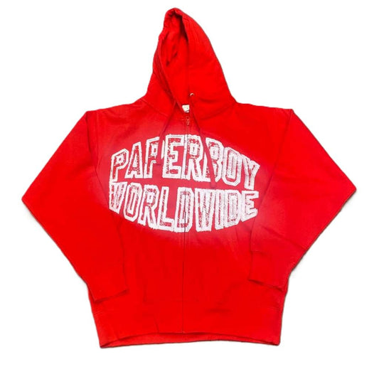 Paper Boy New Worldwide Zip Up Hoodie Red White