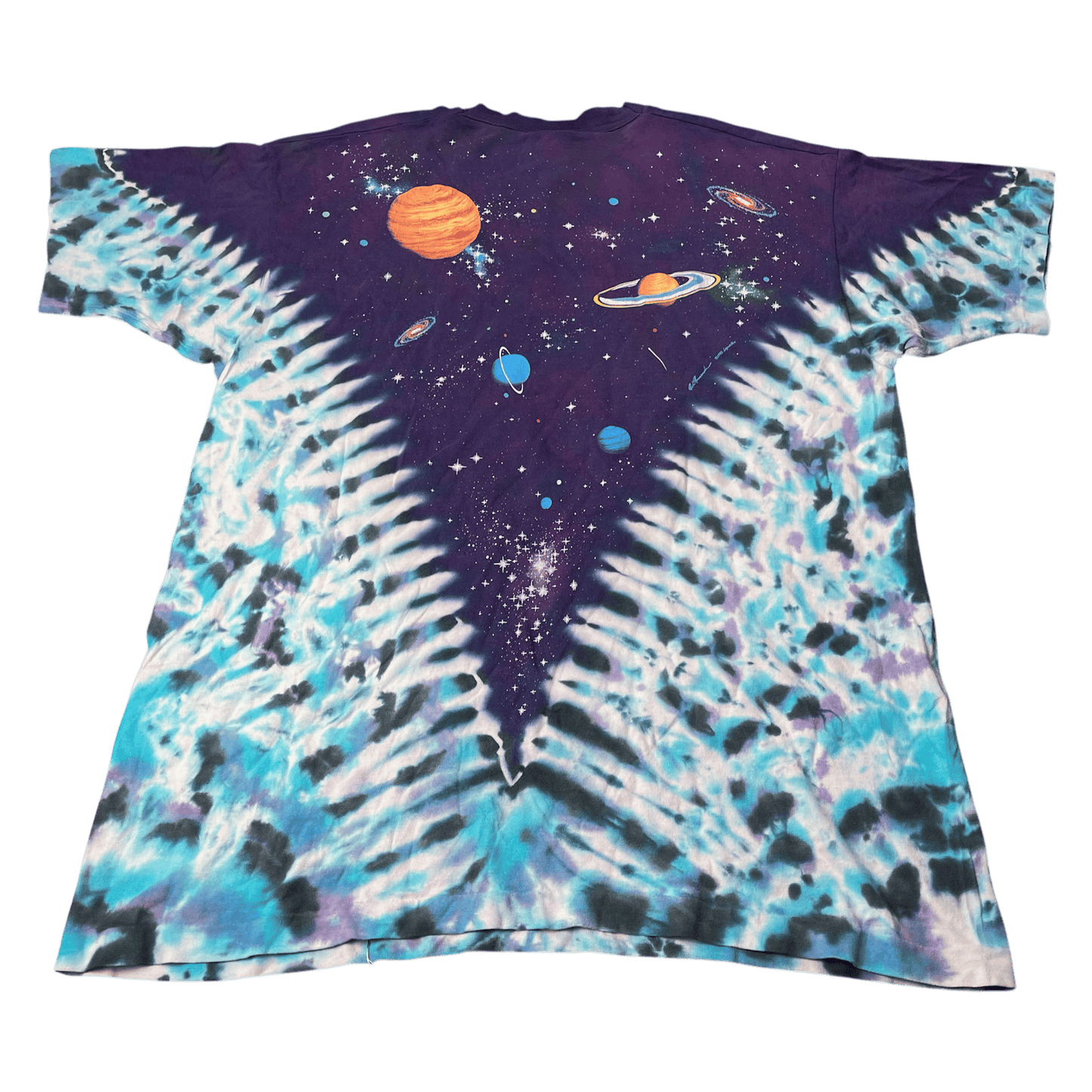 Vintage 1992 Space Galaxy Planets AOP Liquid Blue Tie-Dye T-Shirt - Used/Worn