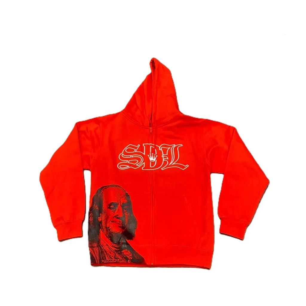 SDL Crown Benjamin White Chapo Zip Up Hoodie Red