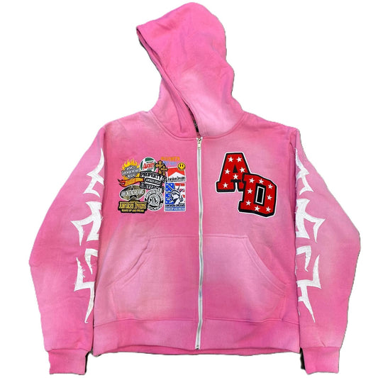 Awoken Dreams Pink Patchwork Zip Up Hoodie
